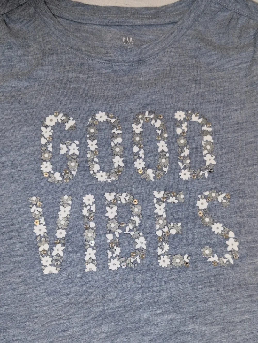 GAP Blue 'Good Vibes' Floral Print Long Sleeve Top